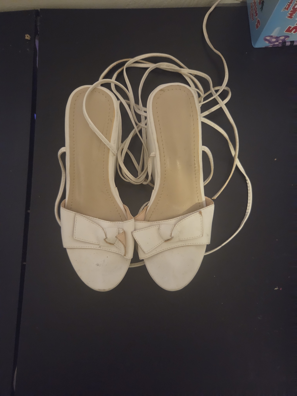 White Lace-Up Bow Sandals for Women